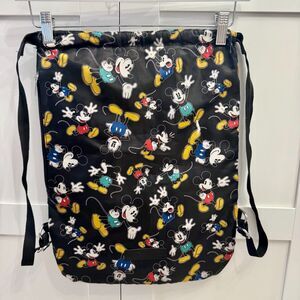 Disney World Resort Black All Over Print Mickey Mouse Drawstring Backpack Bag